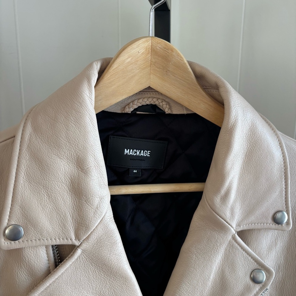 Mackage Clement Beige Oversized Leather Biker Jacket Men’s 44 XL Luxe Moto *NOTE